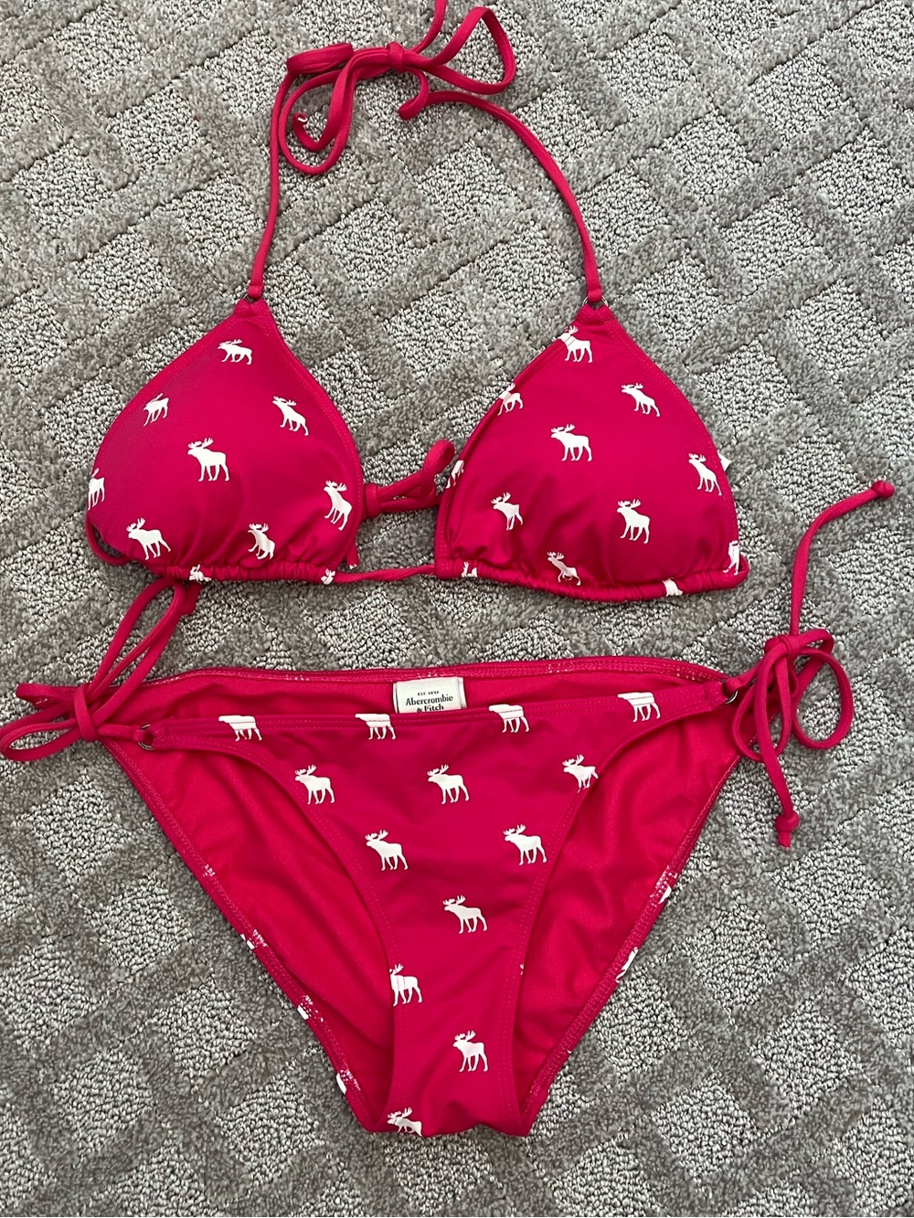 Abercrombie & Fitch Hot Pink Moose Print Bikini Set vintage retro